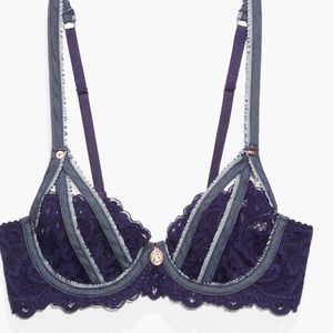 🆕Savage X Fenty Navy Blue Framed in Denim Unlined Demi Bra - Size: 34C